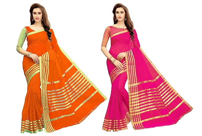 Womens Cotton Silk Saree Combo Pack of 2 (Multicolored)