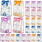 AmazingSpark 24 Pcs Christian Easter Gift Bags with Die Cut Handles Religious Bible Verse Scripture Clear Plastic Treat Bags with Ribbon for Church Party Supplies 7x10x3.15 Inch(Floral)