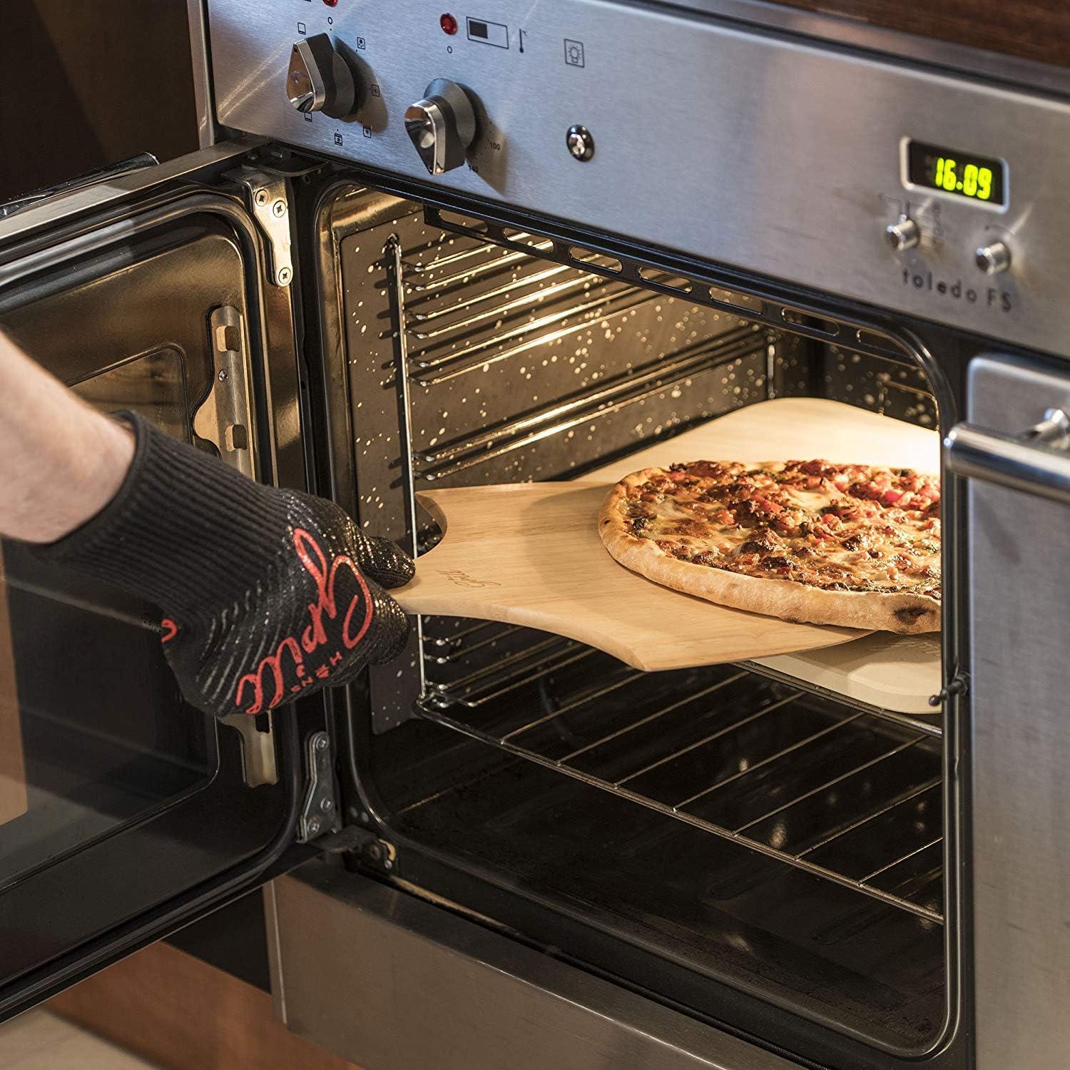 Hans Grill Pizza Stone Baking Stone for Pizzas use in Oven and Grill/BBQ Free Wooden Pizza Peel Rectangular Board 15 x 12 Inches Easy Handle Baking | Bake Grill, for Pies, Pastry Bread, Calzone : Garden & Outdoor
