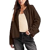 Hoonjie Womens Fleece Jacket Fuzzy Casual Long Sleeve Round Neck Button Down Coat Sherpa Outwear with Pockets