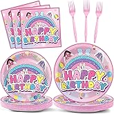 96Pcs Cat House Party Paper Plates and Napkins Cat Birthday Disposable Table Decor Kitten Themed Party Decoration Cute House Tableware Set for 24 Guests Kids Birthdays Baby Showers Supplies