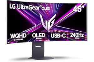 LG 45GX900A-B 45-Inch Ultragear WQHD (3440 x 1440) OLED Curved Gaming Monitor, 240Hz, 0.03ms, NVIDIA G-Sync, VESA DisplayHDR True Black 400, HDMI 2.1, DisplayPort, USB Type-C PD 65W, Black