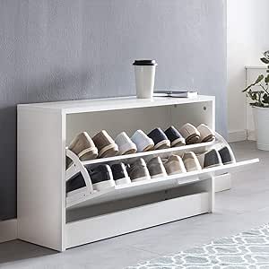 WOHNLING Zoey Banco con Asiento Blanco Zapatero de Madera 80 x 47 x 24