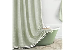 Awellife Sage Green Boho Farmhouse Shower Curtain - Premium Quality Heavy Duty Linen Cute Modern Chic Bathroom Shower Curtain Set Bohemian Rustic Cottage Country Bathroom Decor (72" L x 60" W)