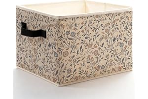 Fyecoluo Vintage Rustic Floral Storage Bins Box with Handles, Rustic Cottagecore Wildflower Botanical Foldable Basket Toybox 