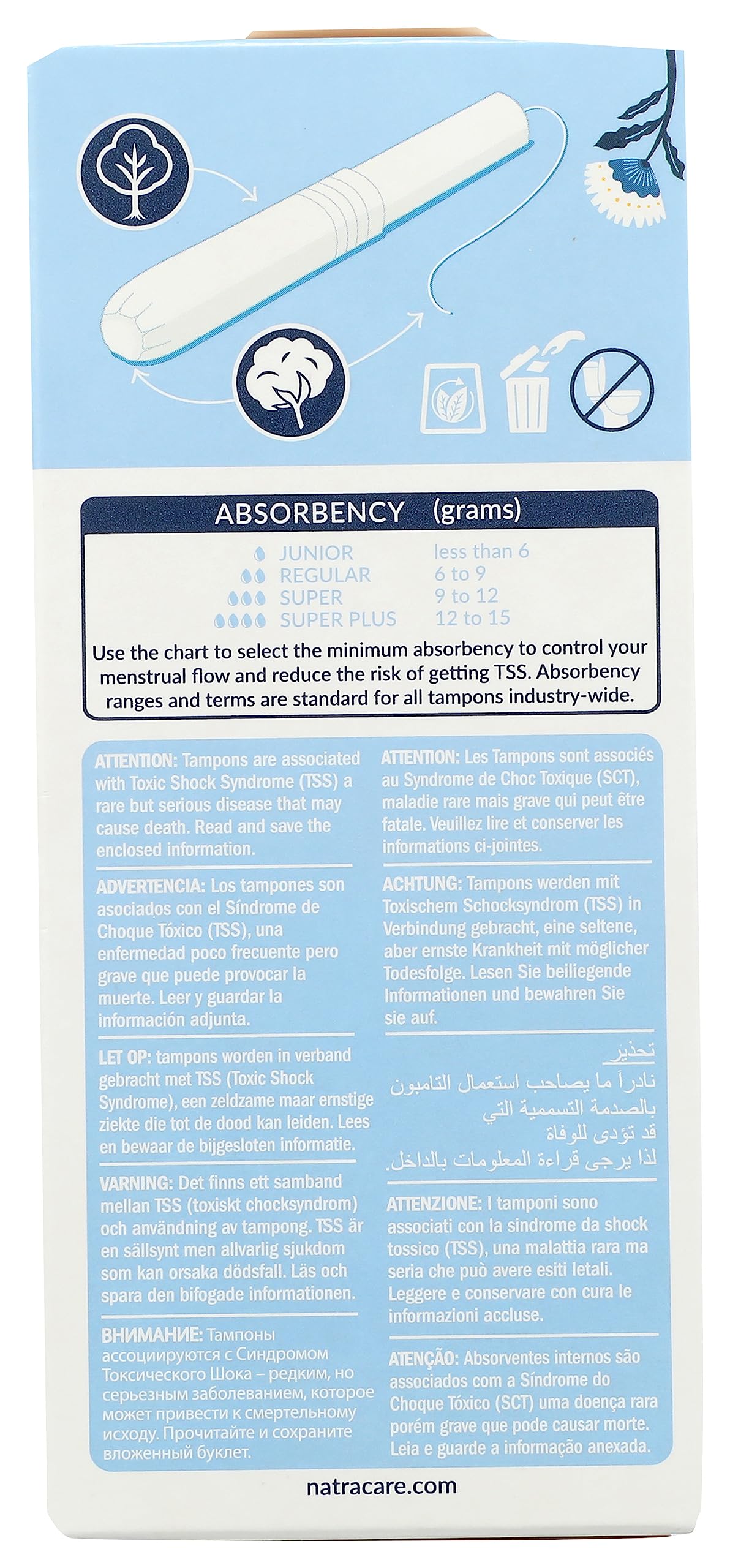 natracare Organic Cotton Regular Tampons with Cardboard Applicator, Plastic Free, Chlorine Free, Biodegradable 100% Cotton (1 Pack, 16 Tampons Total)