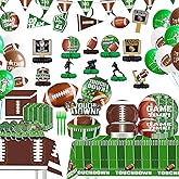 Football Party Supplies Tableware Set, Football Birthday Party Decorations Includes Plates Napkins Cups Banner Balloons Cake ToppersTablecloth for Football Themed Party Supplies (Set B)