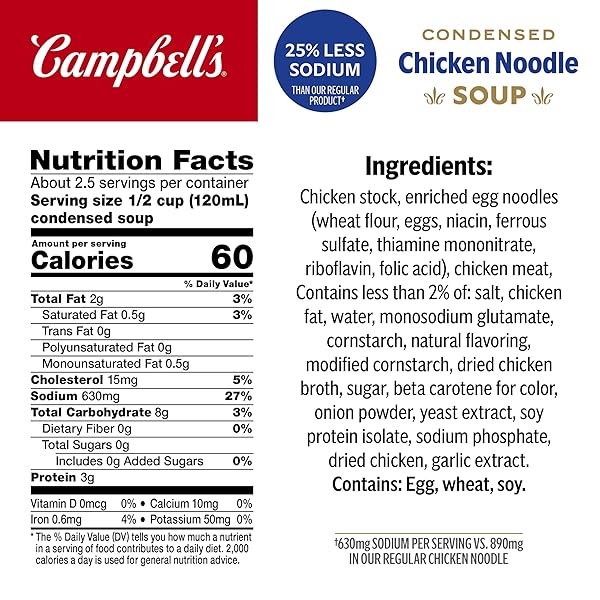 CAMPBELL’S CONDENSED 25% LESS SODIUM CHICKEN NOODLE SOUP, 10.75 OZ CAN