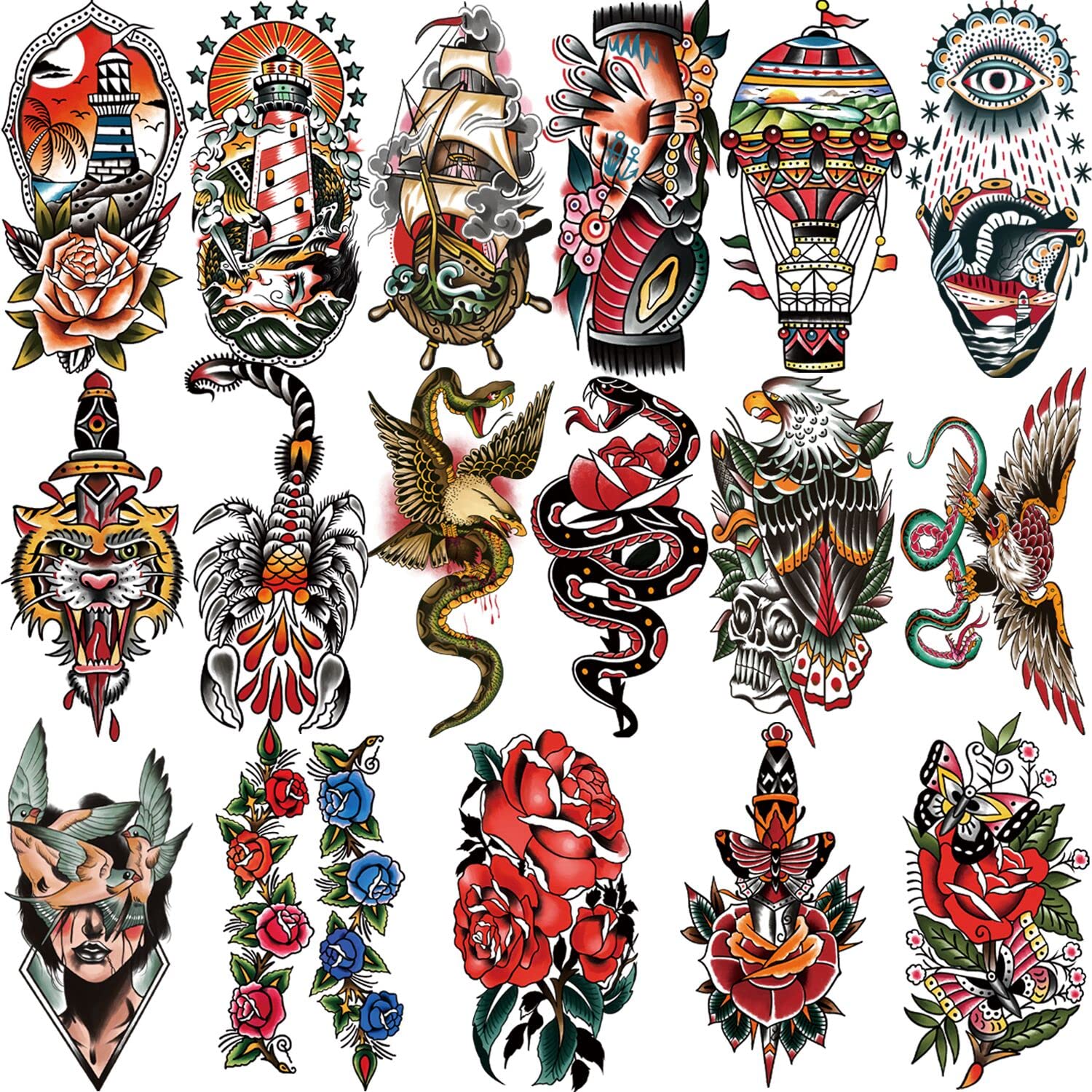 77sheets Waterproof Temporary Tattoo for Women or Men 17sheets Larger Half Arm Wolf Flower Butterfly Snake Fake Tattoos for Boy or Girl And 60 sheets Tiny Peony Tattoo Sticker for Kids