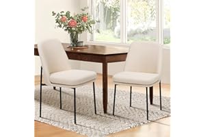 COLAMY Modern Dining Chairs Set of 2, Fabric Upholstered Dining Room Chairs Dinner Chair Stylish Kitchen Chairs with Curved Back and Metal Legs, Beige