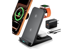 Eazpower Wireless Charger for Thick Cases of 10MM/Otterbox/Popsocket Compatible, 3 in 1 Charging Dock for iPhone 17 16 15 14 13 Pro Max, Charging Station for Multiple Devices for Apple Watch/AirPods