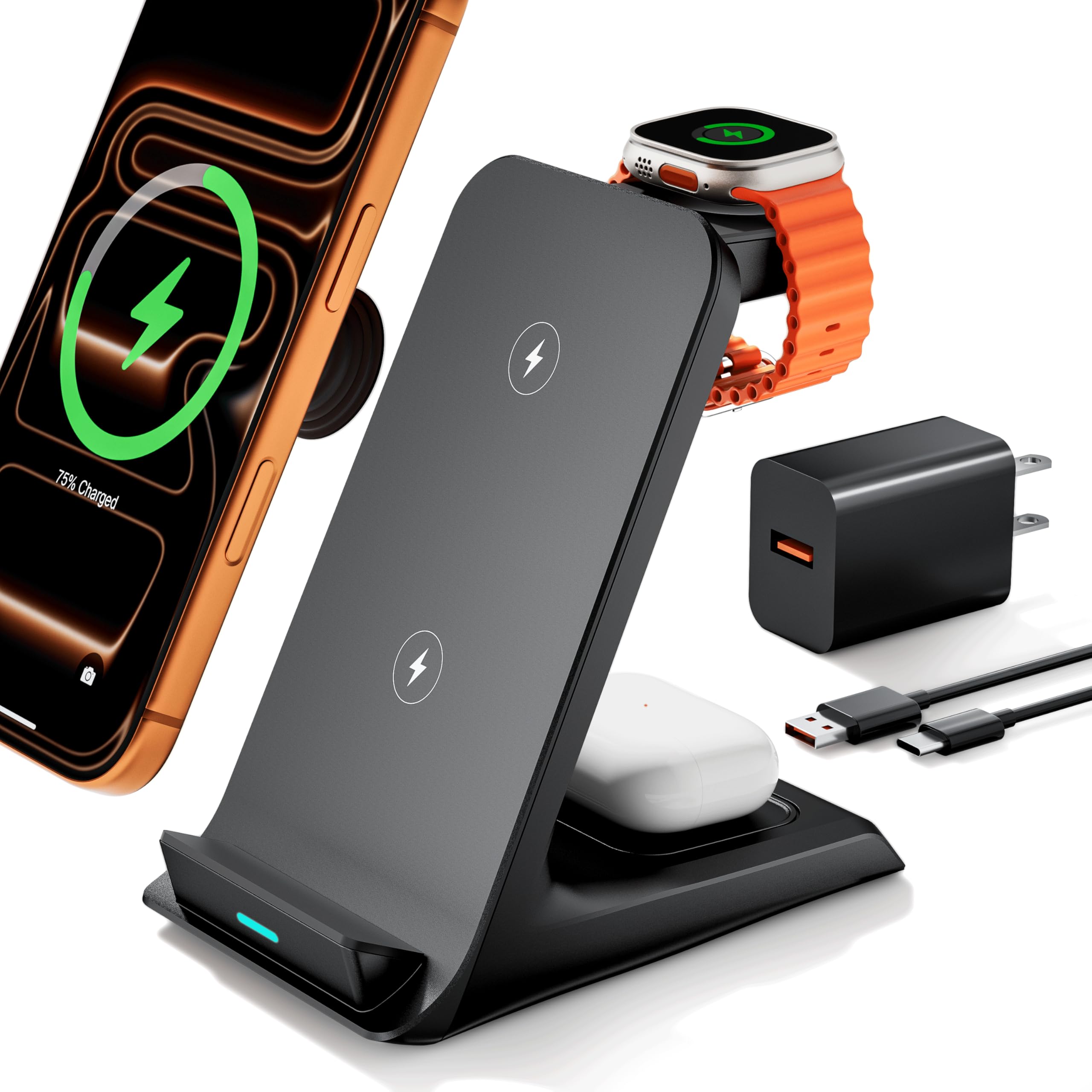 Photo 1 of (please see all images) Eazpower Wireless Charger for Thick Cases of 10MM/Otterbox/Popsocket Compatible, 3 in 1 Charging Dock for iPhone