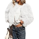 ELLEVEN Women’s Fluffy Faux Fur Cropped Coat – Soft Warm Fashion Winter Jacket with Hooks & Pockets