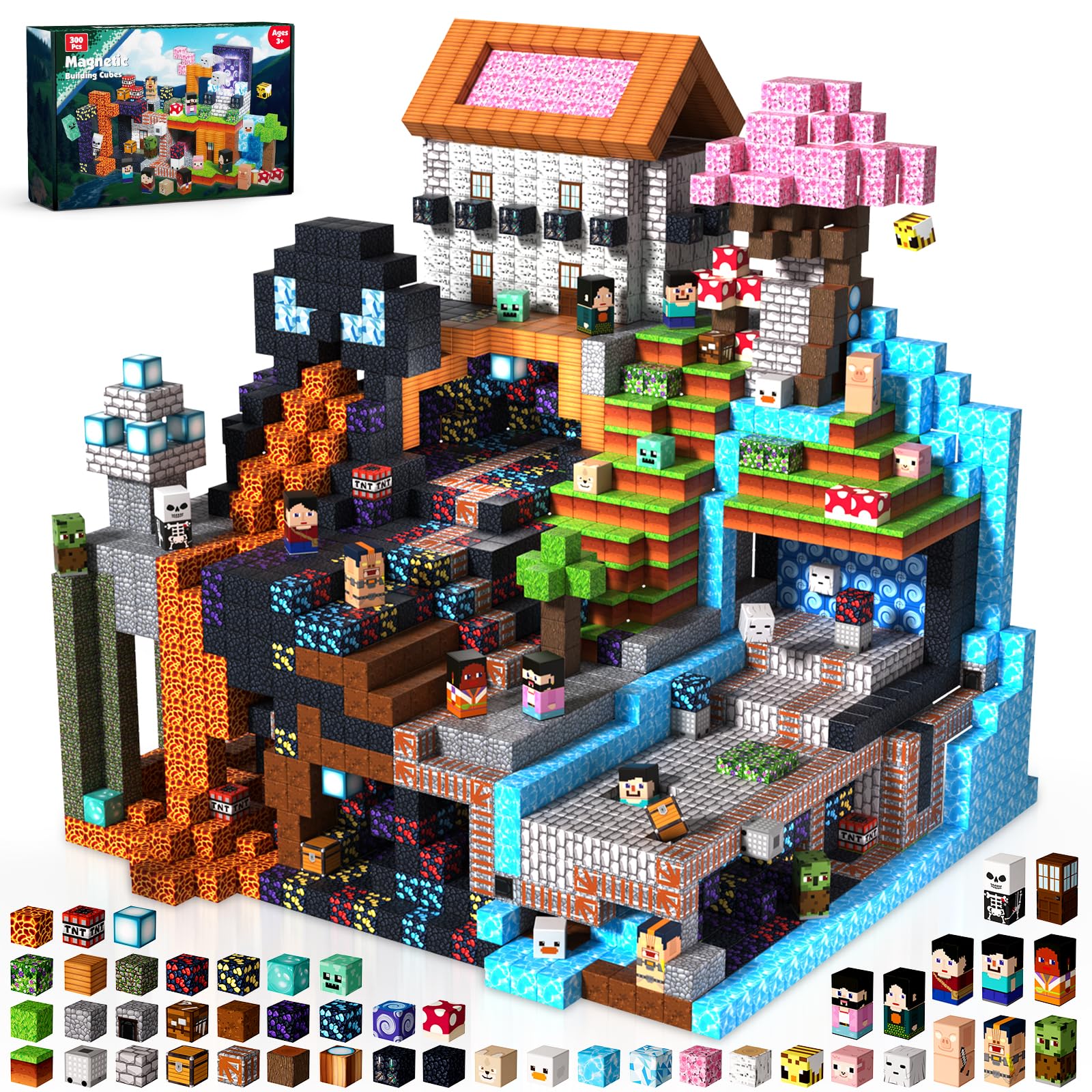 300PCS Magnetic Blocks - Magnet Building Blocks, Stacking Magents Cubes Toys Adventure Set Theme, STEM Montessori Sensory Toys for Kids Boys and Girls Ages 3 4 5 6 7 8 9 10 Christmas Birthday Gifts Image