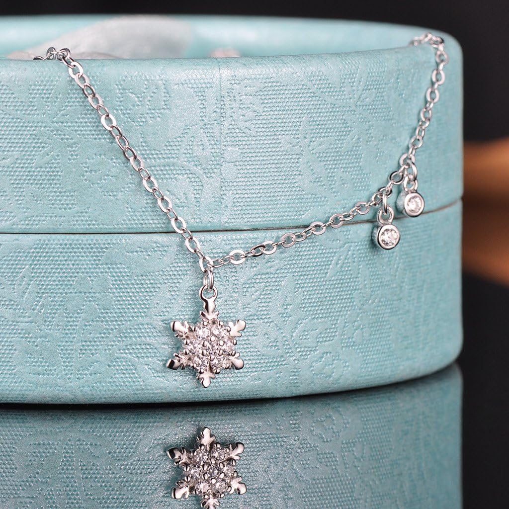 Yumilok 925 Sterling Silver Cubic Zirconia Women Charm Bracelet Snowflake Link Bracelet Hand Chain with Extension - Image 3