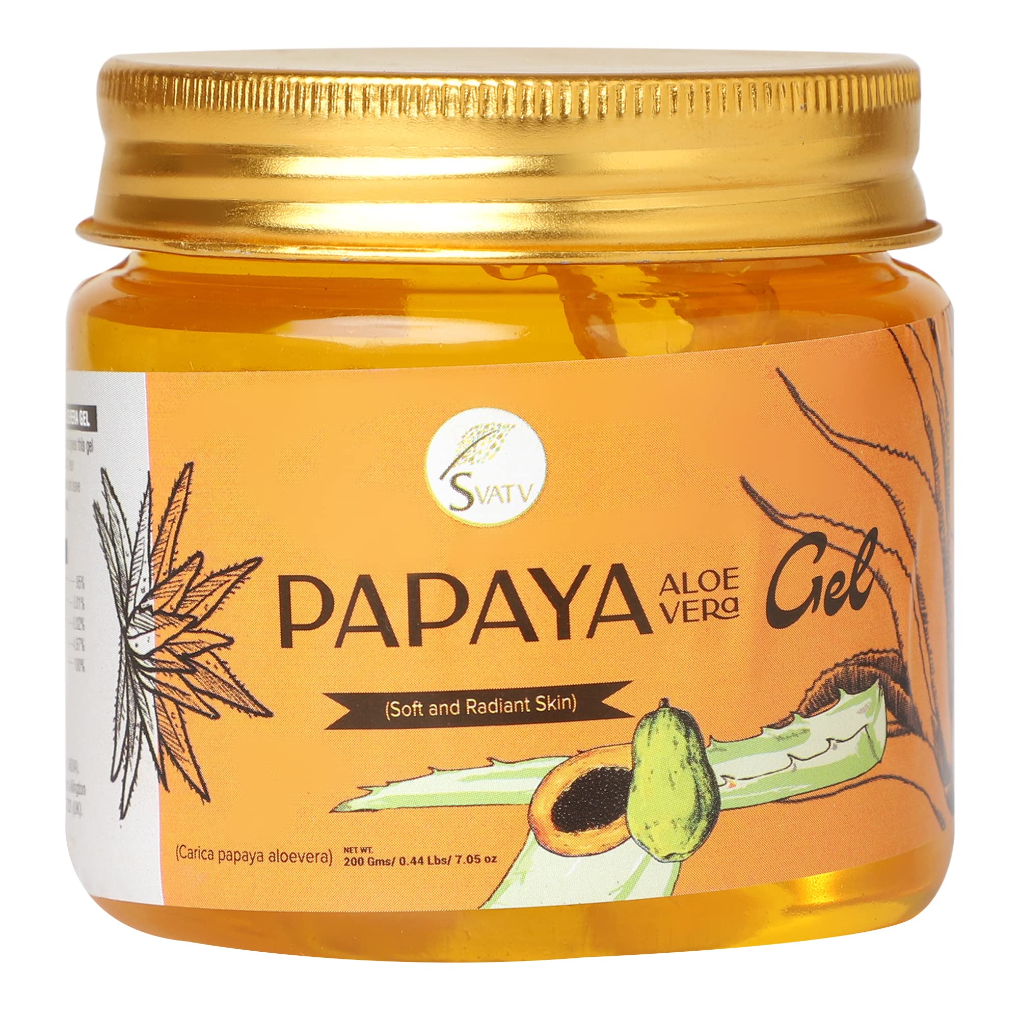 SVATV Papaya Aloe Vera Gel | Wrinkle reduction | Exfoliate the Skin | Helps in Skin Problems | Paraben & Sulfate Free - 200g | 7.05 Oz | 0.44 Lbs