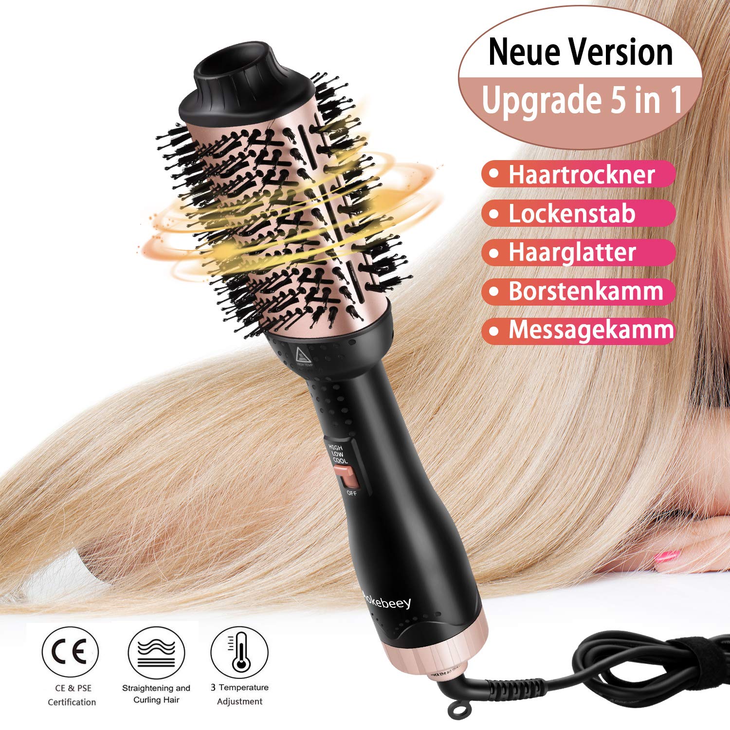 Haartrockner Föhn Warmluftbürste, Aokebeey One Step Haartrockner und Volumizer Styler Haartrockner Föhn Warmluftbürste, Aokebeey One Step Haartrockner und Volumizer Styler
