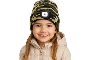 ATNKE Kids LED Lighted Beanie Hat, USB Rechargeable 4 LED Running Headlamp Lined Fleece Cap Gifts for Boys and Girls