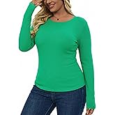 ACANI Ribbed Long Sleeve Shirts Underscrub Scoop-Neck Basic Cute Going Out Trendy Tops