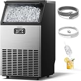 EUHOMY Commercial Ice Maker Machine - 100lbs Daily Production, 33lbs Ice Storage, Stainless Steel Freestanding &amp; Under Counter Ice Maker, Ideal Ice Maker for Home/Bar/Restaurant/Outdoor Activities