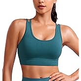 CRZ YOGA Womens Seamless Strappy Longline Sports Bra - Medium Support Scoop Neck Criss Cross Padded Yoga Workout Cami