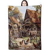 Turamurra Donkey and Chicken Blanket Gifts for Women Rustic Farmhouse Animal Flannel Throw Blankets for Bedding Couch Soft Lightweight Warm Cozy Throws Decor 50x60in