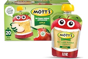 Mott's No Sugar Added Applesauce, Made from Real Fruit, No Artificial Flavors, 3.2 Oz Clear Pouches, 20 Pack