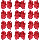 Oaoleer Big Hair Bows for Girls 12 PCS 6" Red Grosgrain Ribbon Large Boutique Bow Alligator Clips Hair Accessories for Toddlers Little Girls Kids