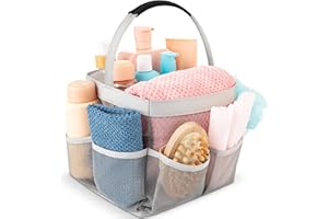 Masirs Mesh Shower Caddy Bag - (9 Pocket) Large Collapsible, Portable Bathroom Organizer for Travel, Gym, & Dorm - Easily Carry & Organize Bathroom Toiletry Essential (Grey)