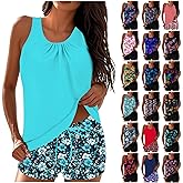 Tankini Swimsuits for Women Tummy Control Boy Shorts - 2 Piece Tankini Bathing Suits Summer Modest Floral Swim Suits