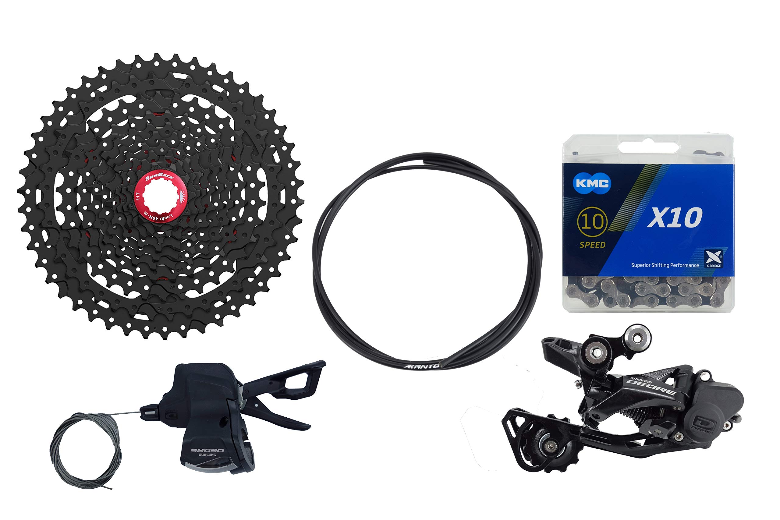 JGbike Compatible 10 Speed MTB 4pc groupset for Shimano Deore M6000 M4100: Right Shift Lever,Medium cage Rear Derailleur, HG500 11-42T Cassette or Sunrace 11-46T Cassette, KMC X10 Chain
