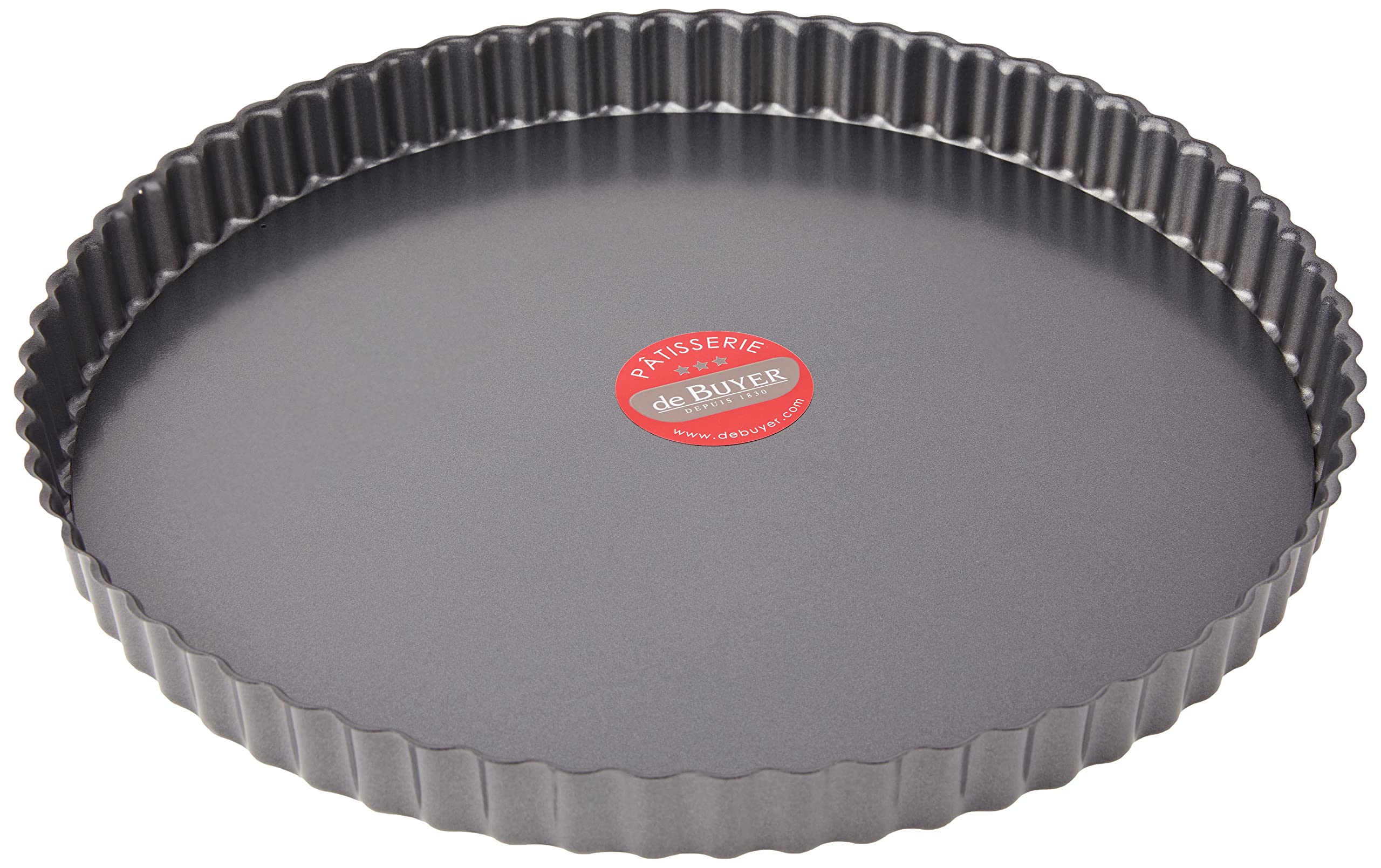 De Buyer Round Fluted Tart Mould with Straight Edge Loose Base, 32 cm, Silver
