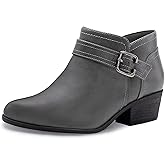 Athlefit Women's Chunky Low Heel Ankle Boots Classic Pointed Toe Side Zipper Booties