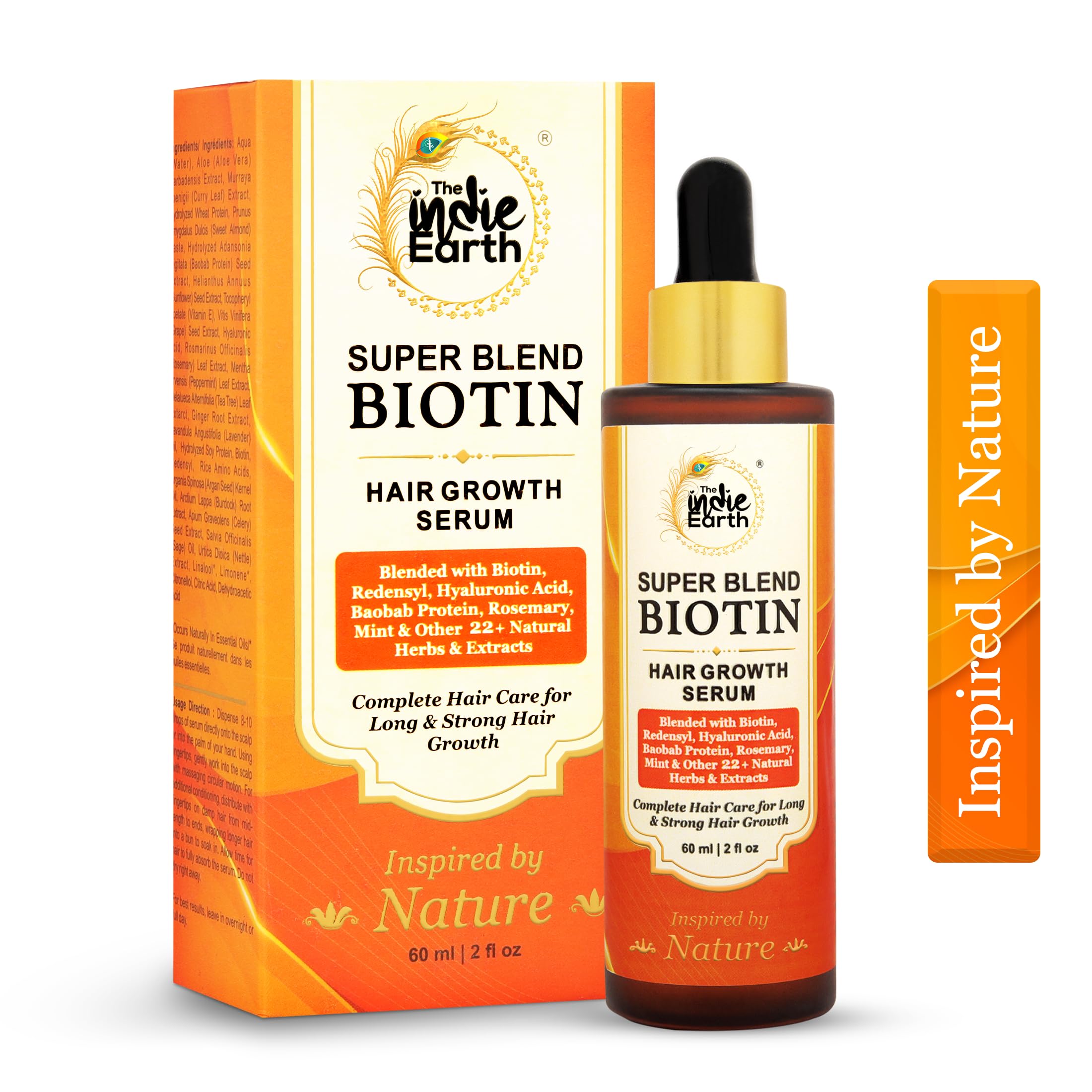 The Indie Earth Biotin Hair Serum Formulated With Biotin, Hyaluronic Acid, Baobab Protein, Rosemary, Mint & Other 22+ Natural Herbs & Extracts 60 mL