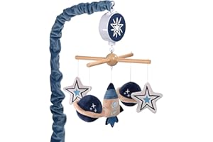 Lambs & Ivy Sky Rocket Planets/Stars Musical Baby Crib Mobile Soother Toy- Blue