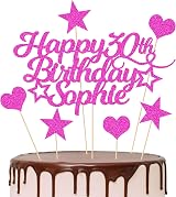 EDS G Personalised Happy Birthday Cake Topper Glitter Pink 160x108mm