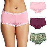Maidenform womens Boy Shorts Underwear Pack, Microfiber Panties, Lace Boyshort Underwear for Women, One Fab Fit, 3-pack