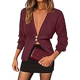 JEIBKOUY Womens Deep V Neck Button Cardigan Sweaters Long Sleeve Cropped Knit Sweater Y2k Cute Casual Fall Outfits