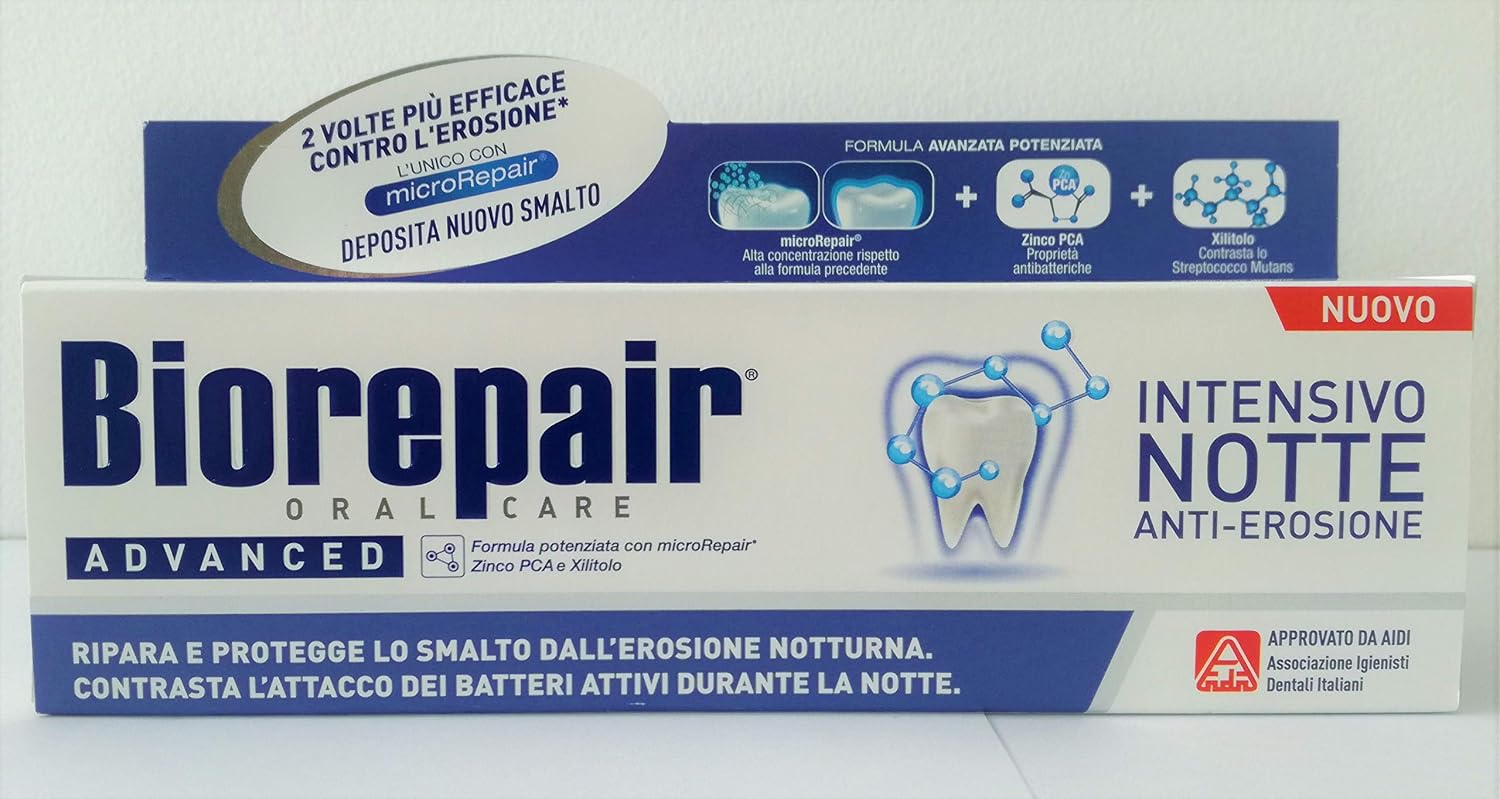 Biorepair Advanced Intensivo Notte Anti Erosione Dentifricio, 75 ml, Bianco, 75 ml (Pack of 1)