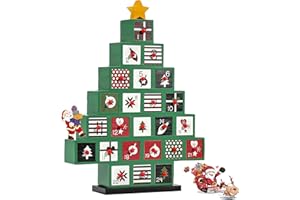 JOEJET Wooden Advent Calendar, 2024 Countdown Christmas Tree Advent Calendar with 24 Storage Drawers, DIY Reusable Advent Calendars Box for Kids, Family, Adult