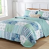 Dintszyayue Green Patchwork Quilt Set Queen Size 3 Piece Boho Plaid Coverlet Set Soft Microfiber Bedspread Queen Lightweight Bedspread Bed Cover for All Season,1 Quilt and 2 Pillow Shams-96 x90