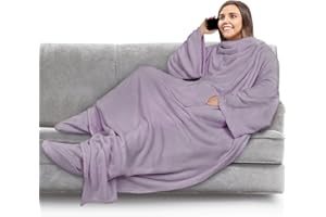 PAVILIA Fleece Blanket with Sleeves and Foot Pockets for Women Men Adults, Wearable Blanket Sleeved Throw Wrap, Plush Hug Sleep Pod Snuggle Blanket Robe, Cozy Gift Ideas Wife Mom, Light Purple