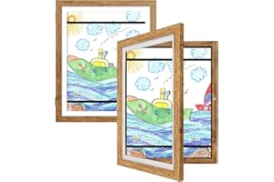 IRAHMEN Kids Art Frames 10x12.5 Set of 2 - Front Opening Childrens Picture Frame Changeable, Wood Artwork Display Storage for Wall Mount, Magnetic Door Holds 50 Art Pieces for Drawings, 3D Picture, Crafts, Portfolio, Brown