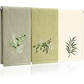 Tingjoo Eucalyptus Leaves Hand Towels Farmhouse Green Bathroom Decor 14x29 Inch Embroidered Decorative Cute Spring Summer Cotton Soft Absorbent Towels for Bathroom Kitchen