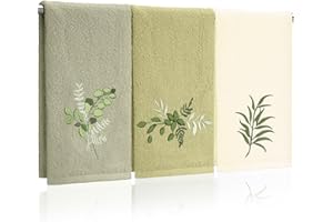 Tingjoo Eucalyptus Leaves Hand Towels Farmhouse Green Bathroom Decor 14x29 Inch Embroidered Decorative Cute Spring Summer Cotton Soft Absorbent Towels for Bathroom Kitchen