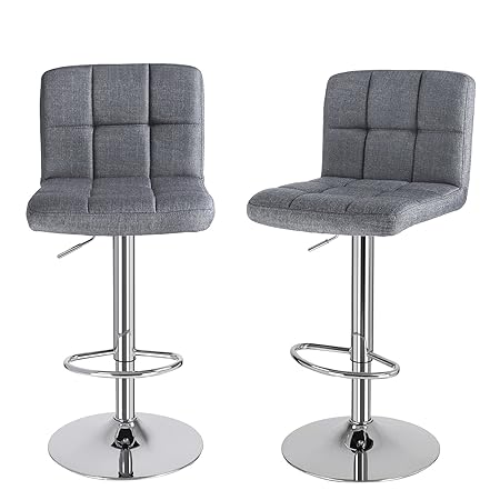 Songmics Barhocker mit Rückenlehne höhenverstellbar, leinen, rauchgrau, 44,5 x 38 x 115 cm