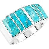 Turquoise Ring Sterling Silver 925 Genuine Gemstones Size 6 to 14