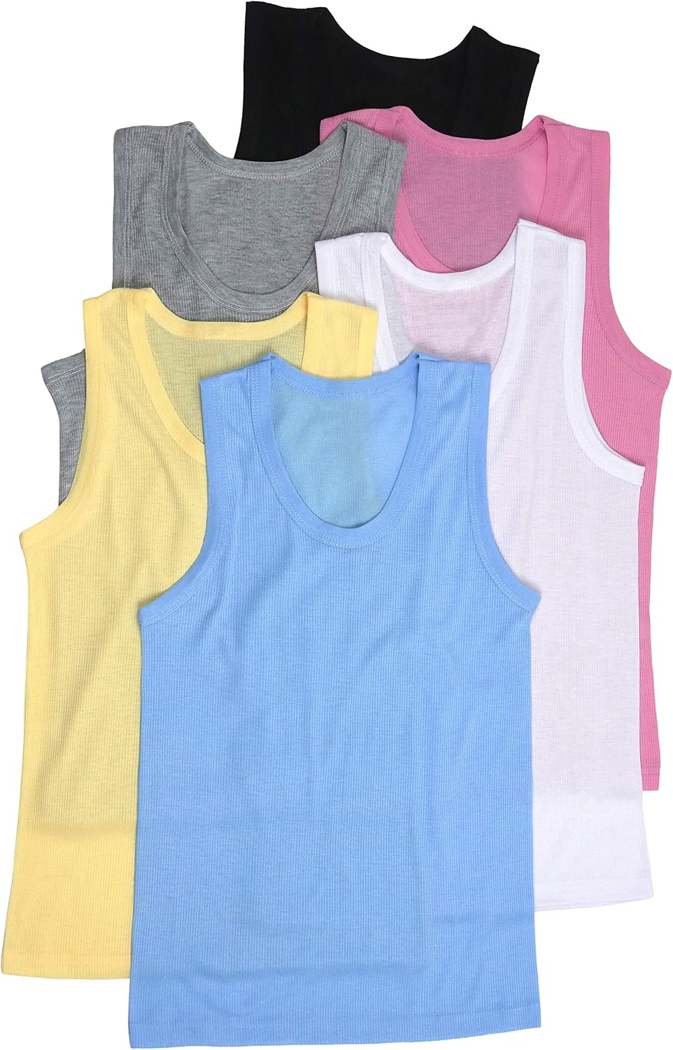 ToBeInStyle Girl’s Junior’s Pack of 6 100% Cotton Ribbed Essential Tank Tops: Clothing