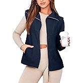 Glamaker Womens Fleece Vest Top Sleeveless Fuzzy Zip Up V Neck Sherpa Jacket Casual Outwear with Pocket