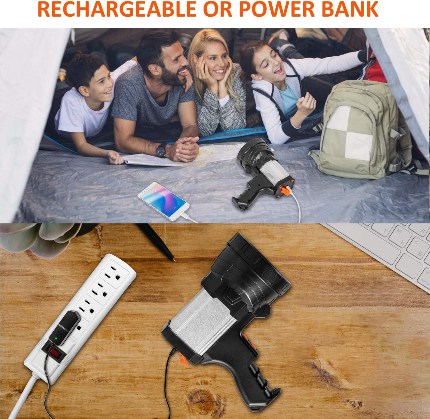 Sanlinkee Rechargeable Spotlight, LED Spotlight Flashlight Super Bright 6000 Lumens Handheld Spotlight 9600mAh Long Lasting Large Flashlight Searchlight Outdoor Waterproof Flood Camping Flashlight - - 